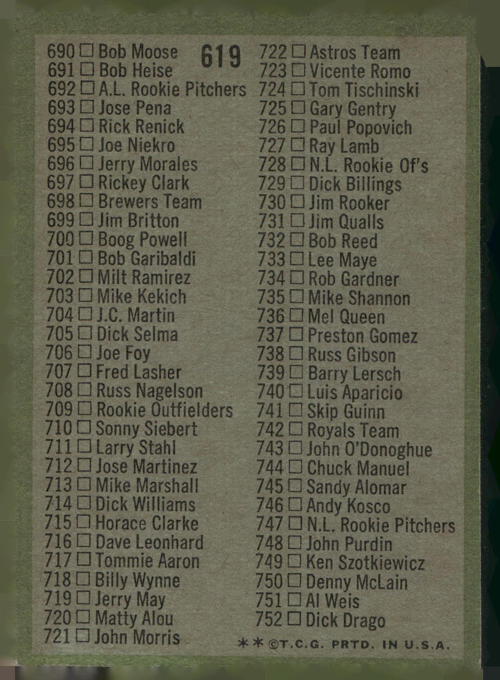 1971 Topps #619b Checklist: 644-752