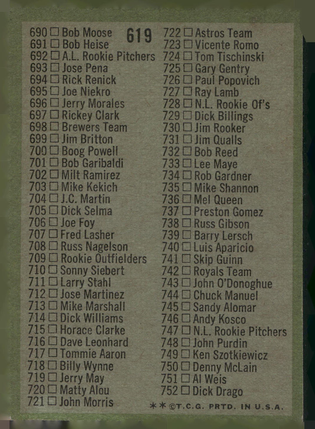 1971 Topps #619b Checklist: 644-752