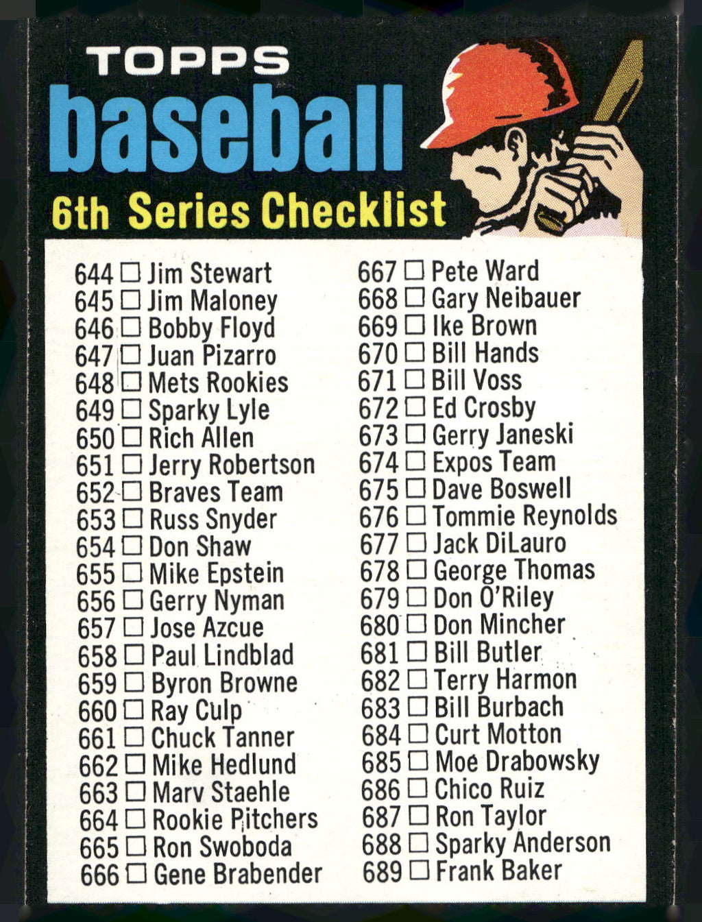 1971 Topps #619b Checklist: 644-752