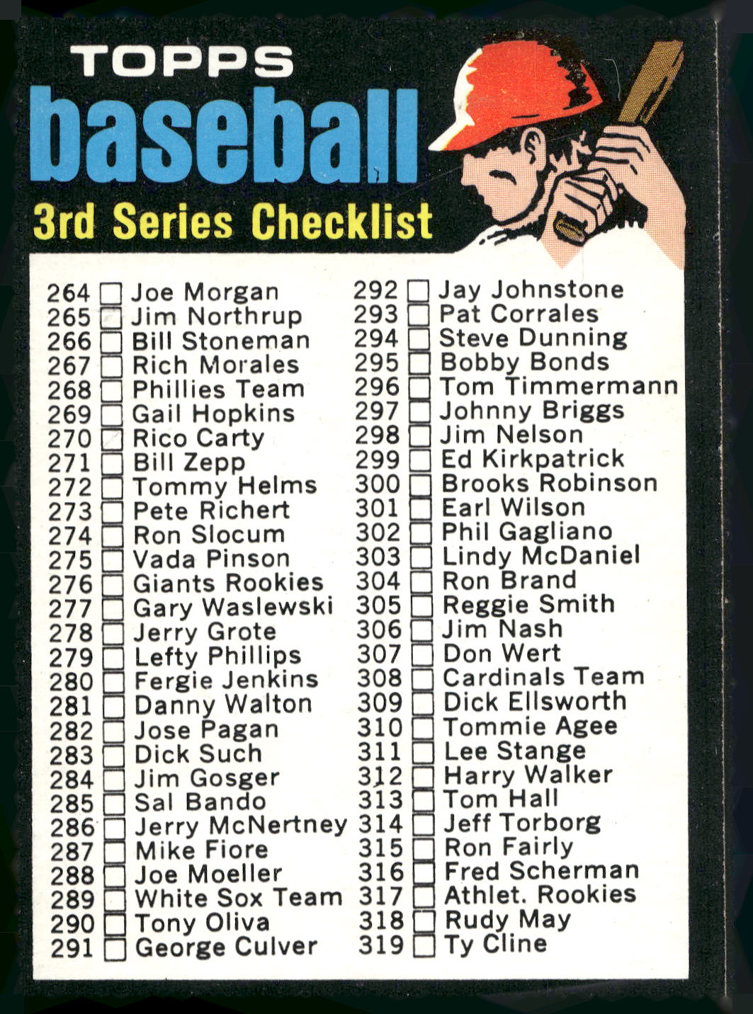 1971 Topps #206 Checklist: 264-393