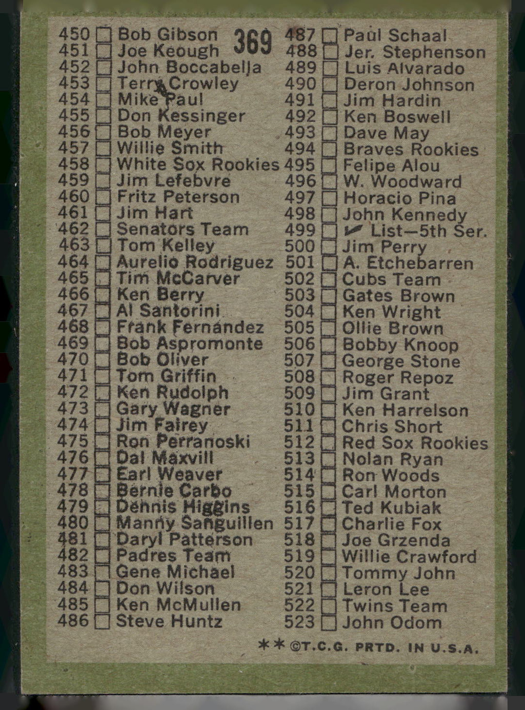 1971 Topps #369a Checklist: 394-523