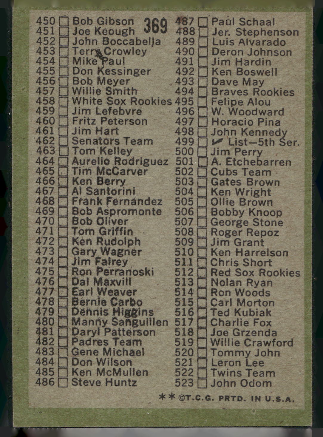 1971 Topps #369a Checklist: 394-523