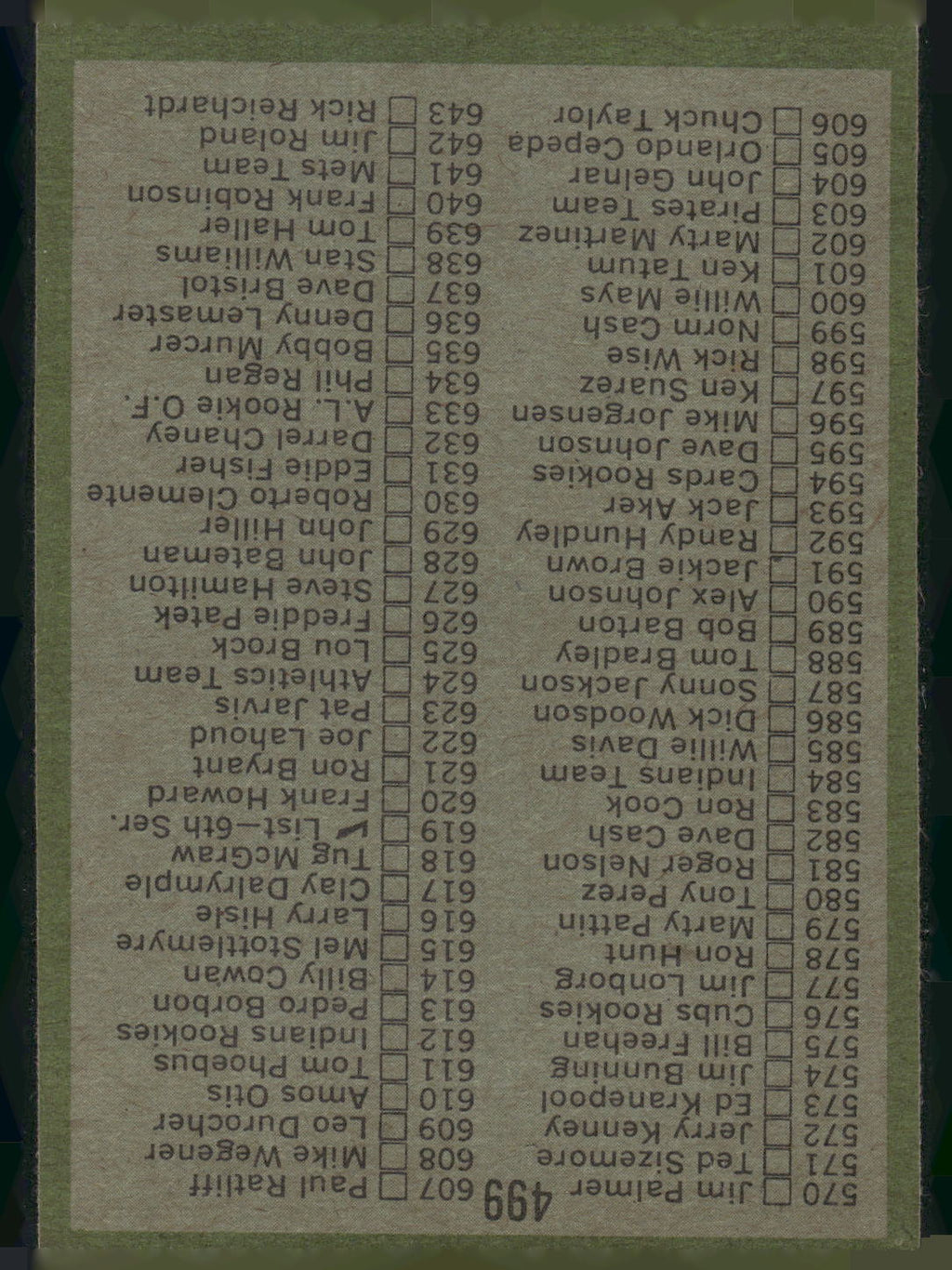 1971 Topps #499 Checklist: 524-643