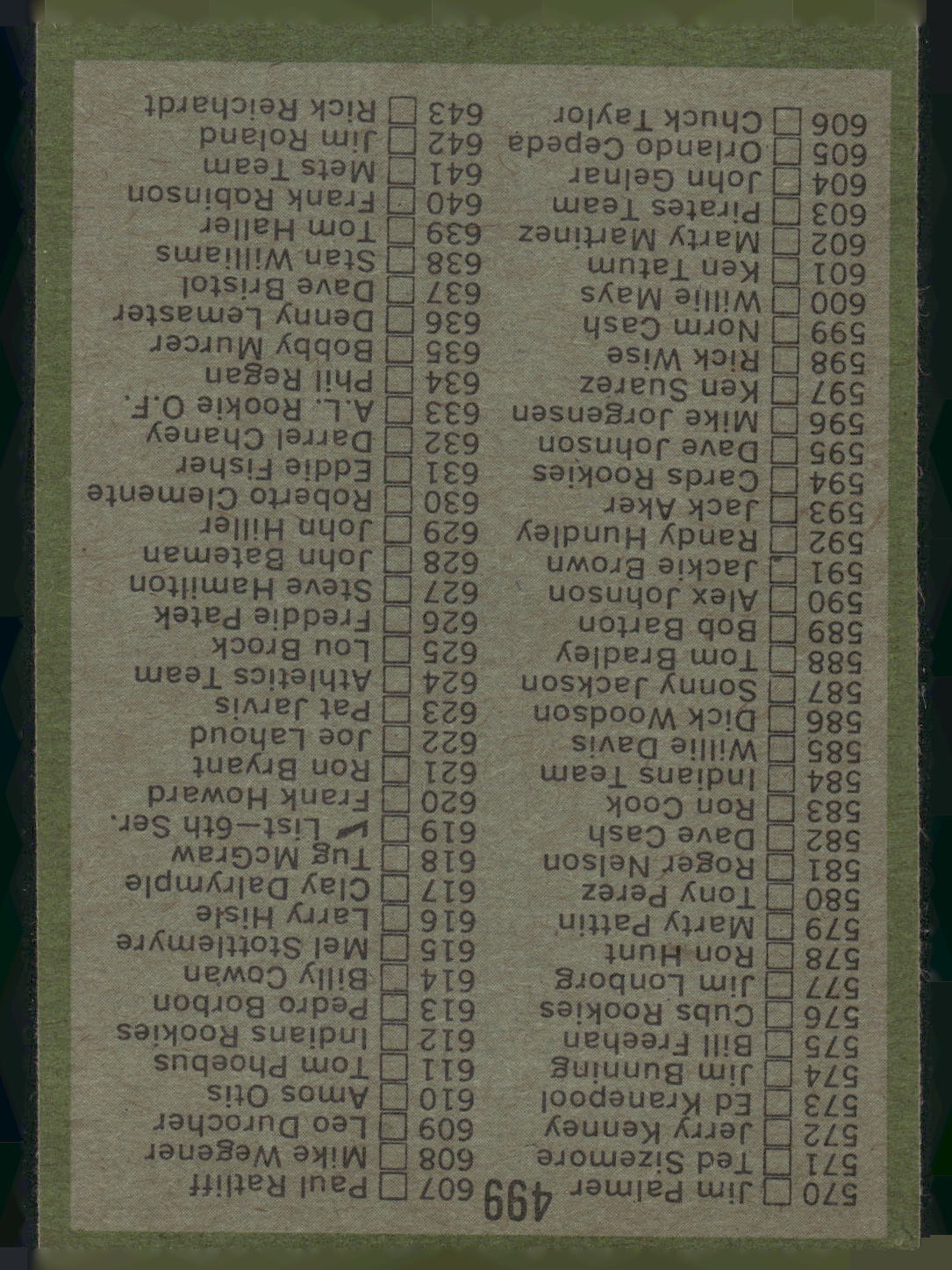 1971 Topps #499 Checklist: 524-643