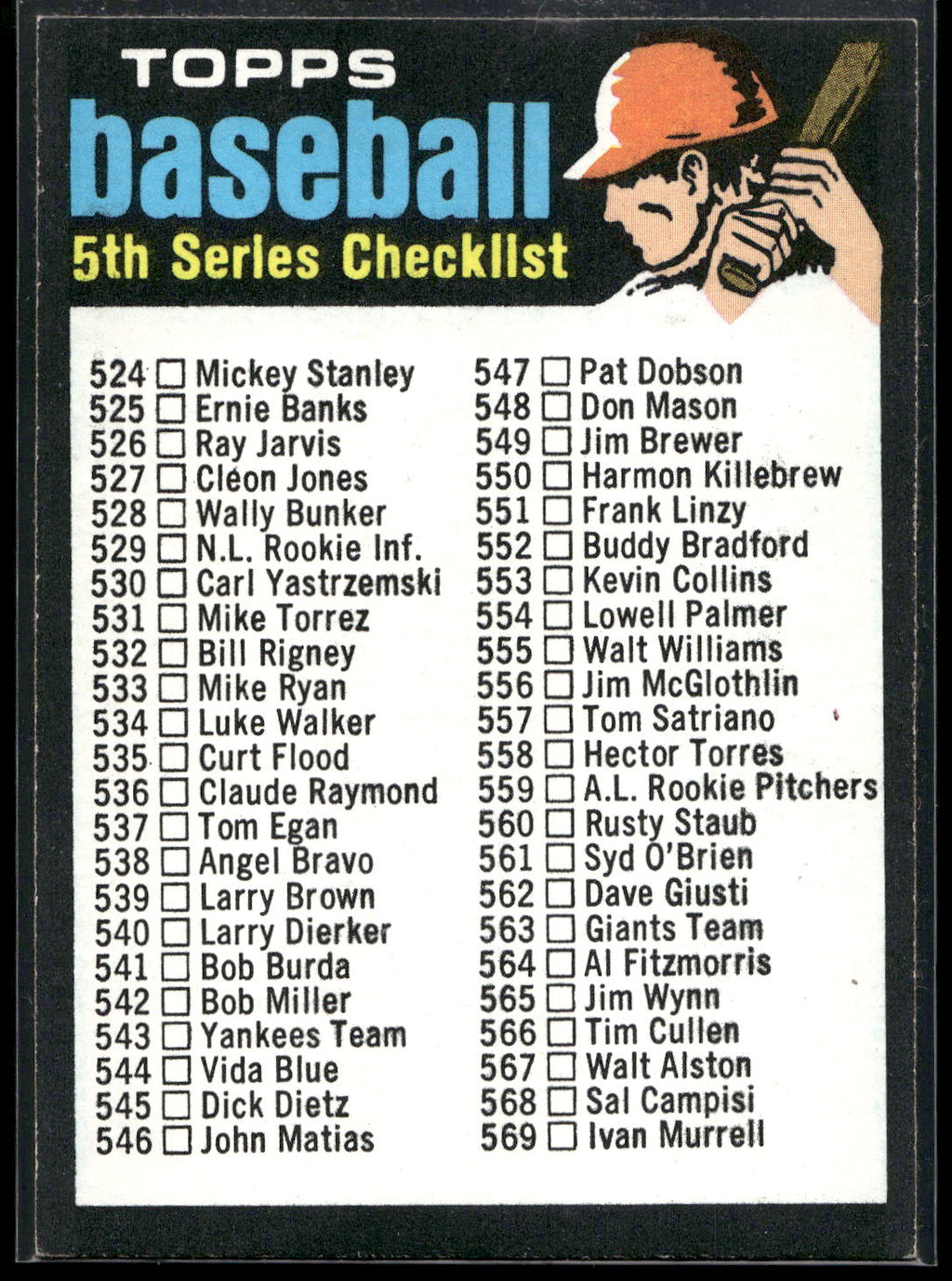 1971 Topps #499 Checklist: 524-643