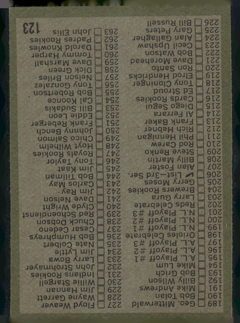 1971 Topps #123a Checklist: 133-263