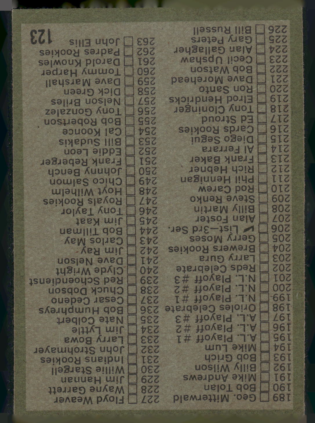 1971 Topps #123a Checklist: 133-263