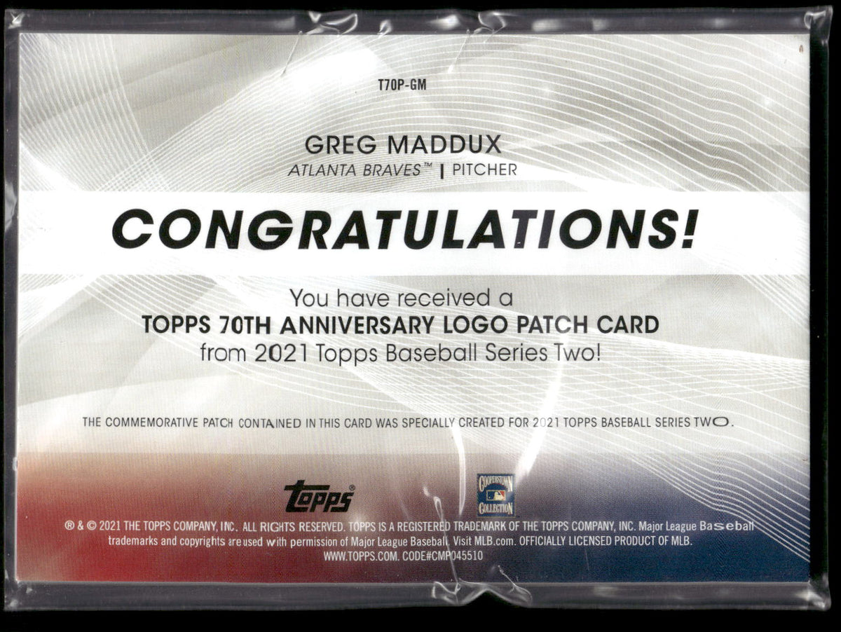2021 Topps #T70P-GM Greg Maddux 70th Anniversary Logo Patch (Series 2)