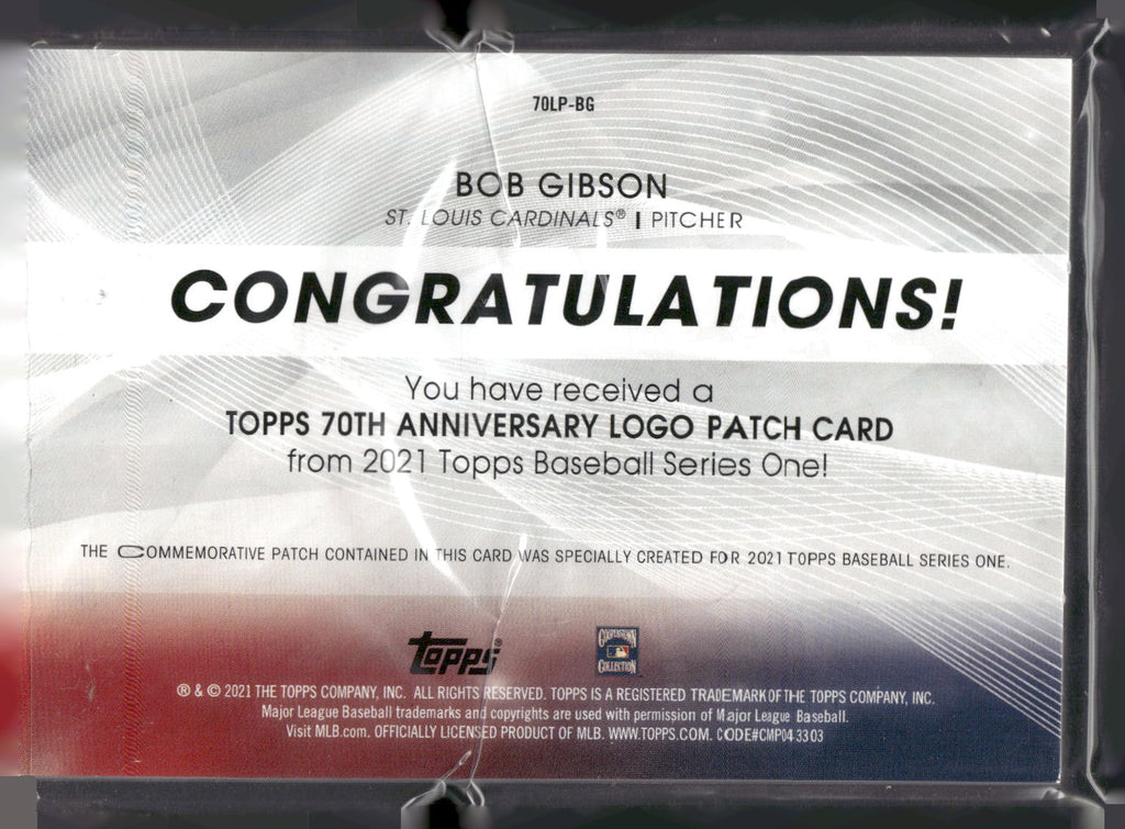 2021 Topps #70LP-BG Bob Gibson 70th Anniversary Logo Patch (Series 1)