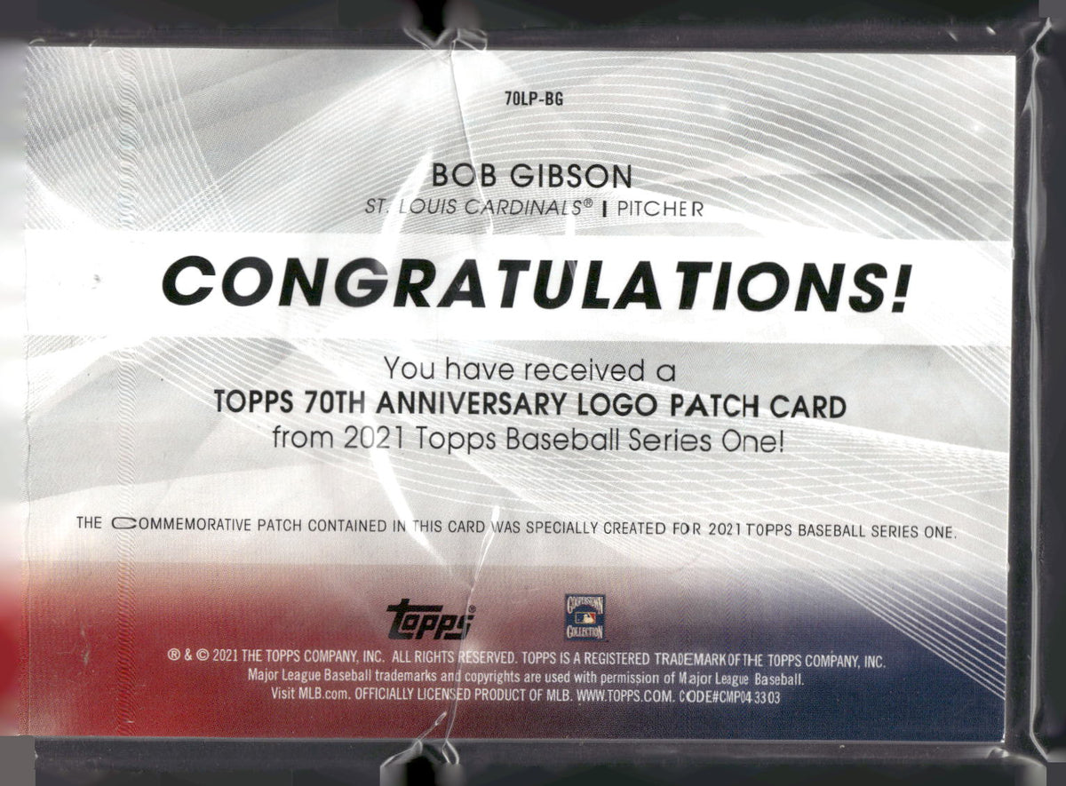 2021 Topps #70LP-BG Bob Gibson 70th Anniversary Logo Patch (Series 1)