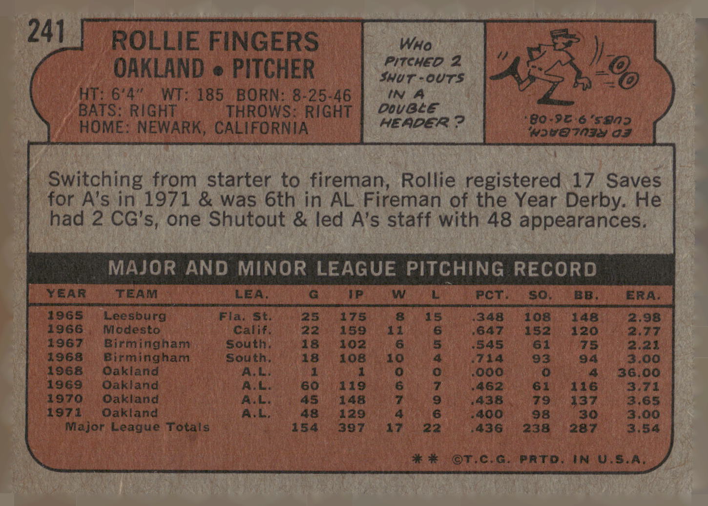 1972 Topps #241 Rollie Fingers