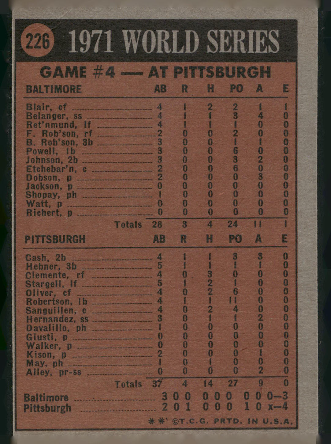 1972 Topps #226 1971 World Series Game No. 4