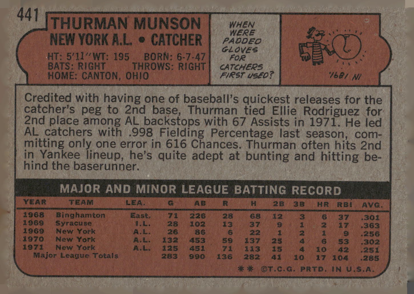 1972 Topps #441 Thurman Munson