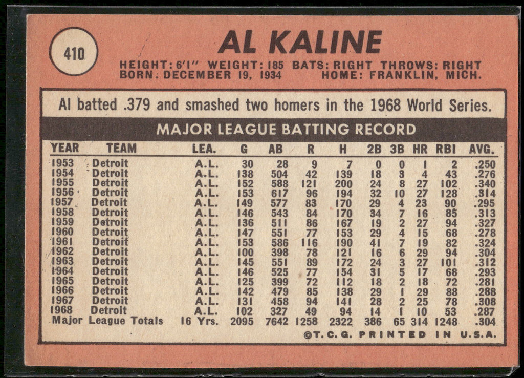 1969 Topps #410 Al Kaline