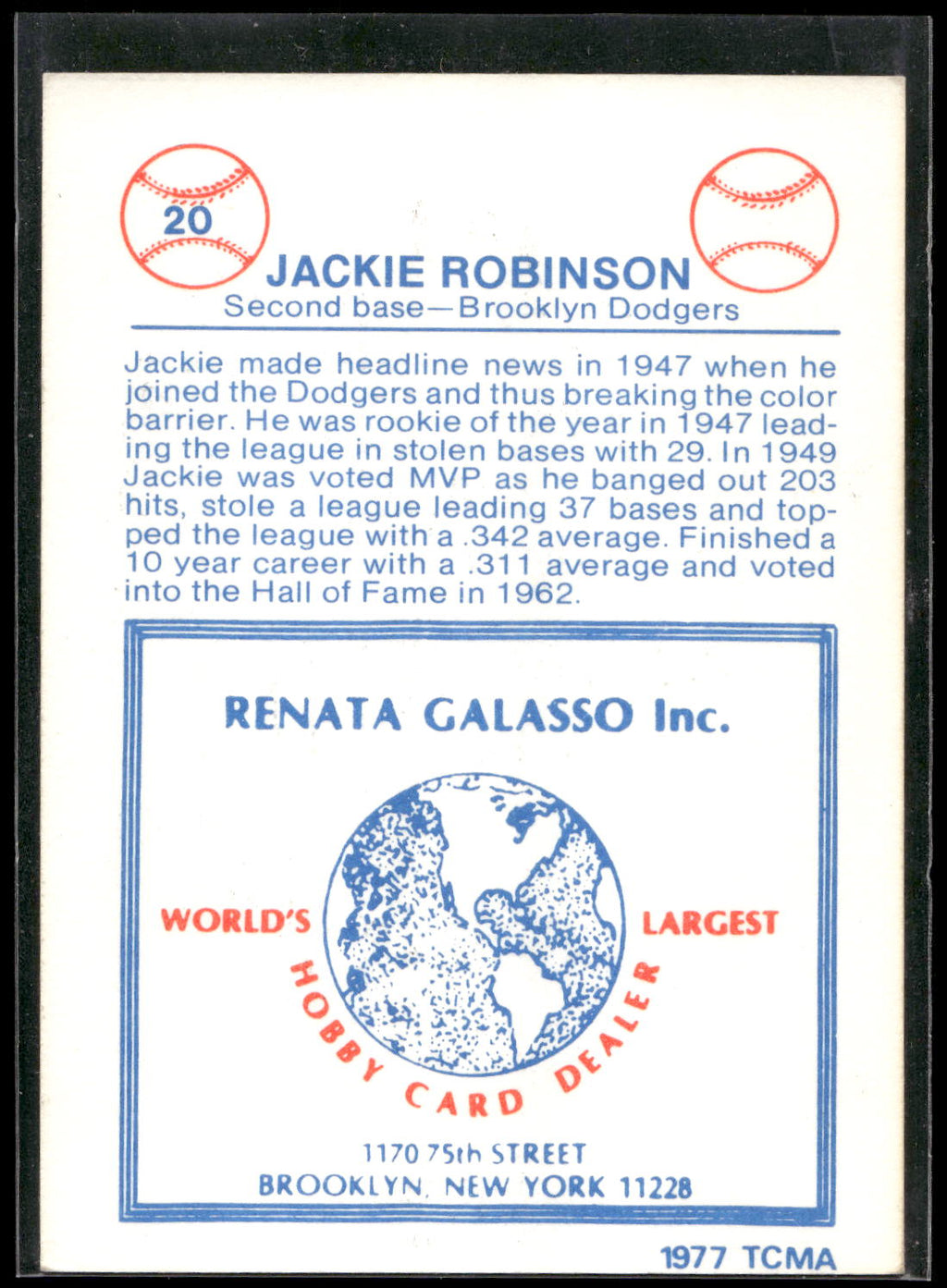 1977-84 Galasso Glossy Greats #20 Jackie Robinson