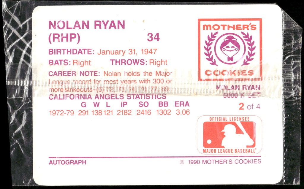 1990 Mother's Cookies Nolan Ryan #2 Nolan Ryan