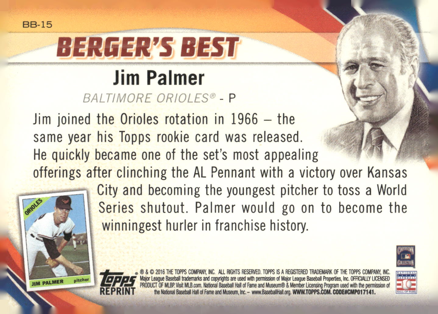 2016 Topps #BB-15 Jim Palmer Berger's Best (Series 1)