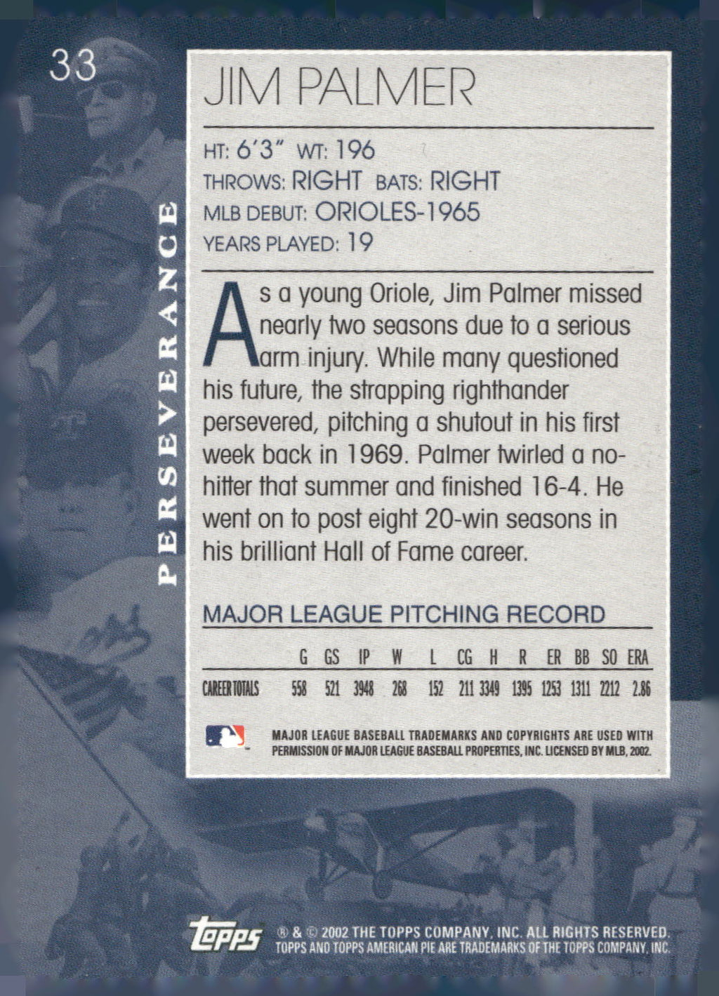 2002 Topps American Pie Spirit of America #33 Jim Palmer