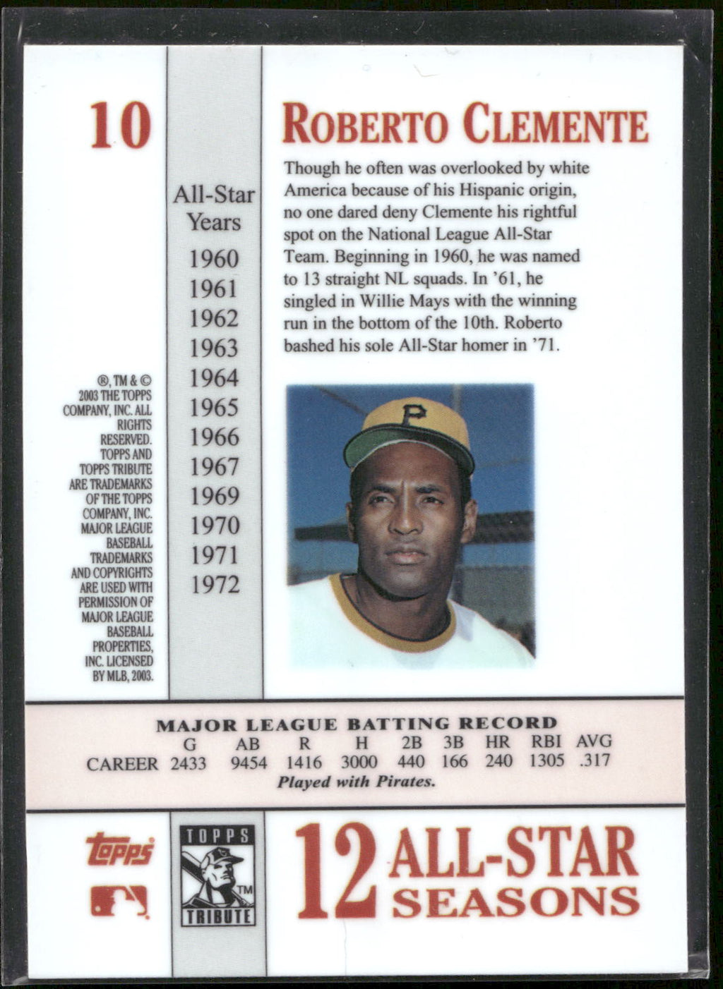 2003 Topps Tribute Perennial All-Star Edition #10 Roberto Clemente