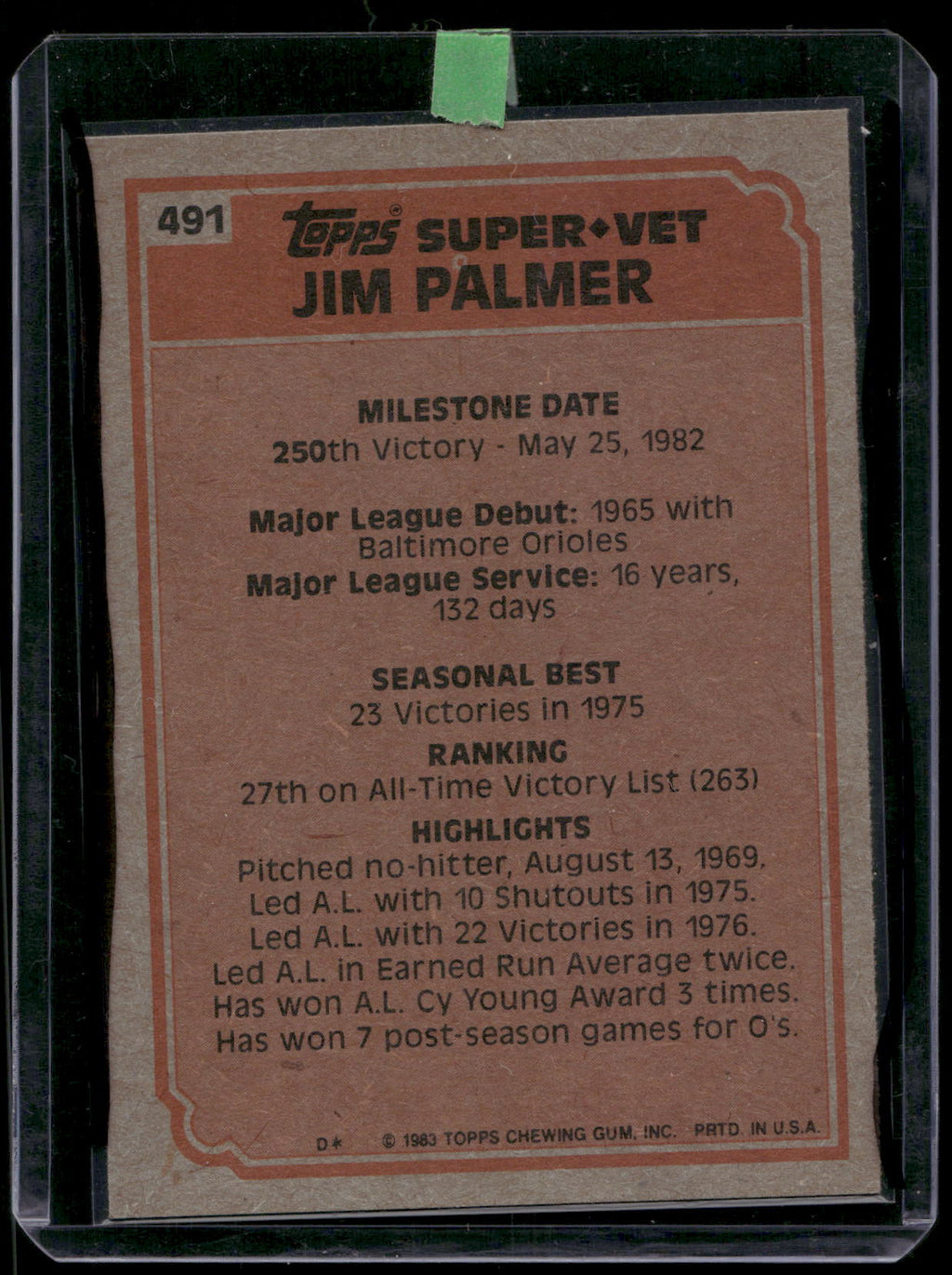 1983 Topps #491 Jim Palmer