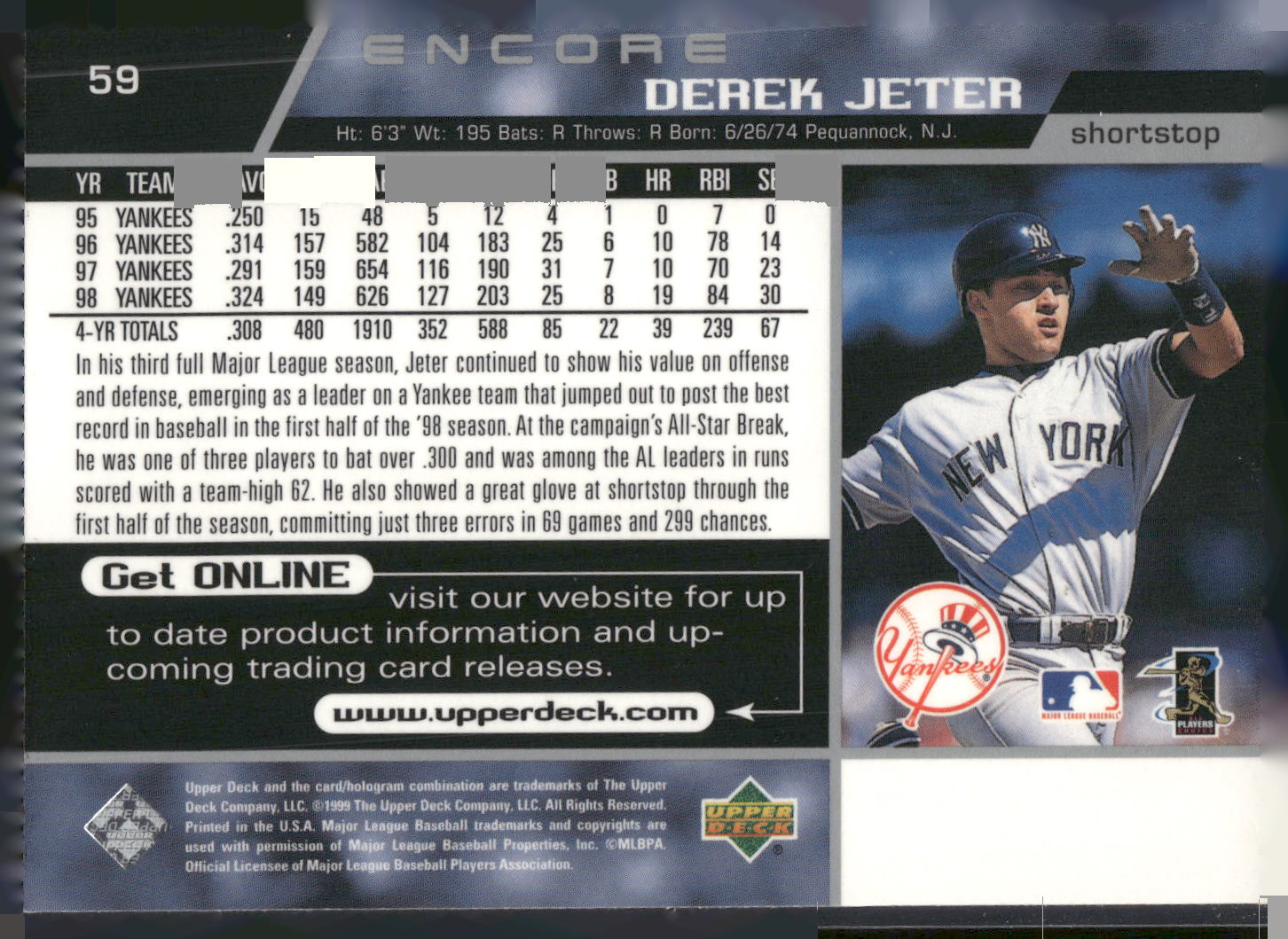 1999 Upper Deck Encore #59 Derek Jeter