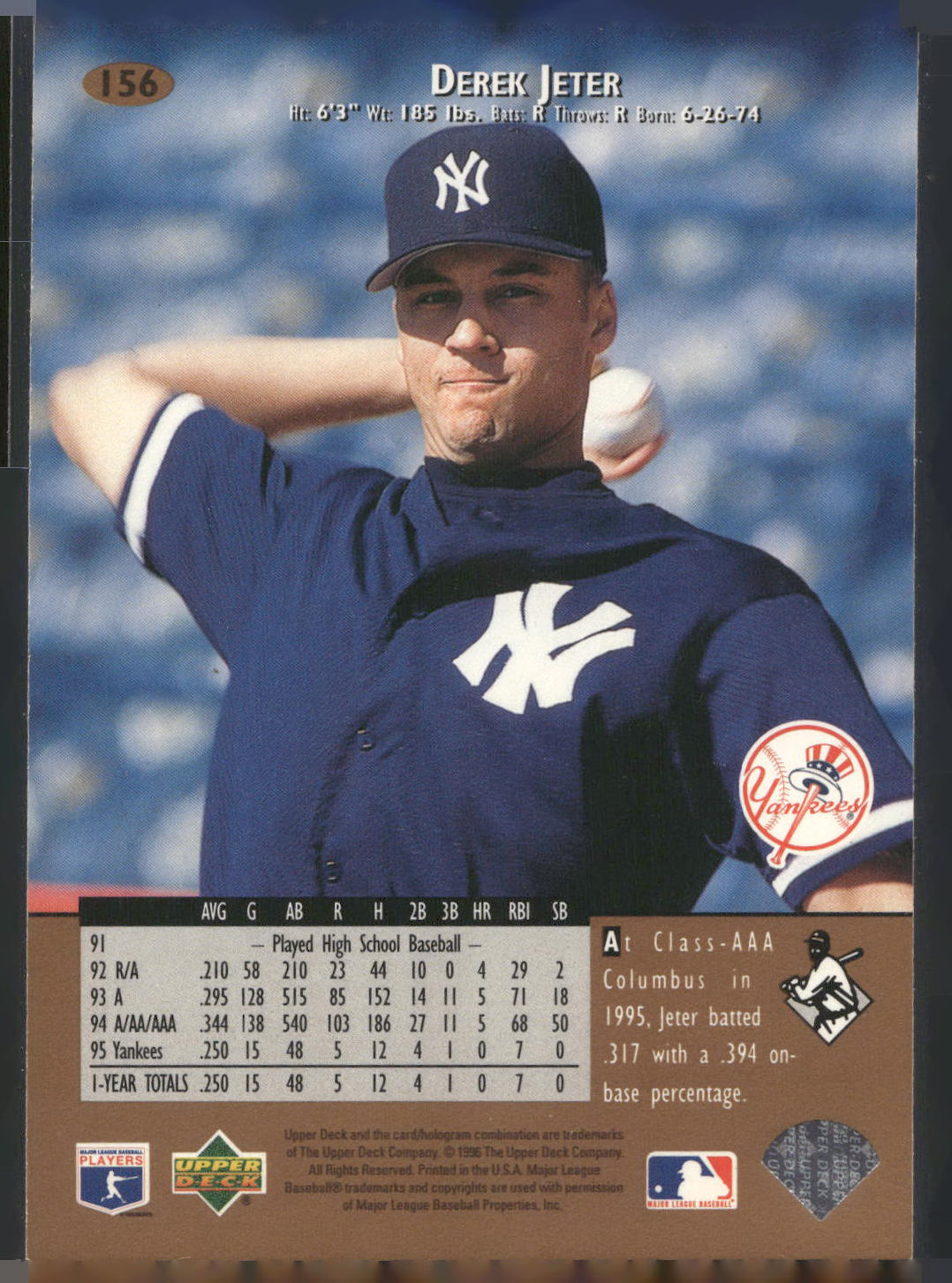 1996 Upper Deck #156 Derek Jeter