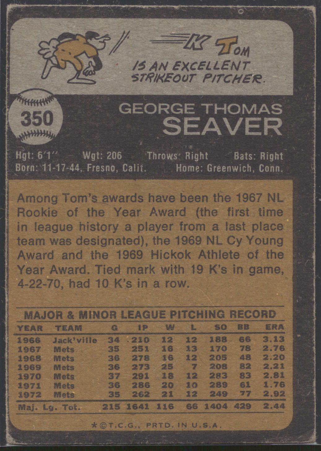 1973 Topps #350 Tom Seaver