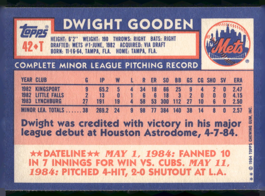 1984 Topps Traded #42T Dwight Gooden
