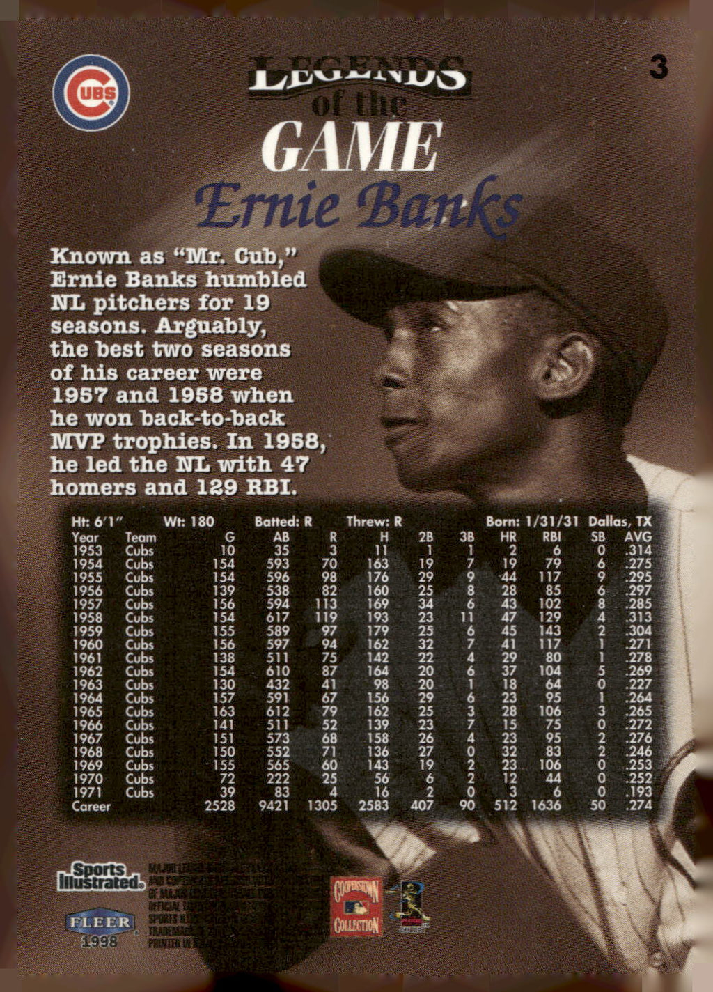 1998 Sports Illustrated Then and Now #3 Ernie Banks