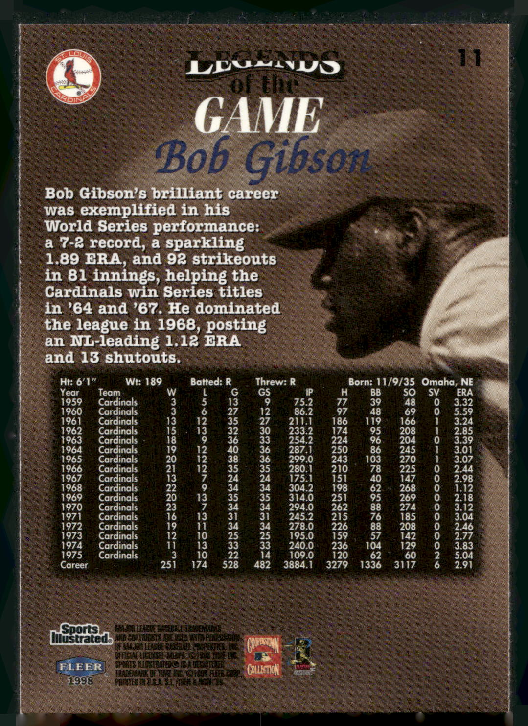 1998 Sports Illustrated Then and Now #11 Bob Gibson