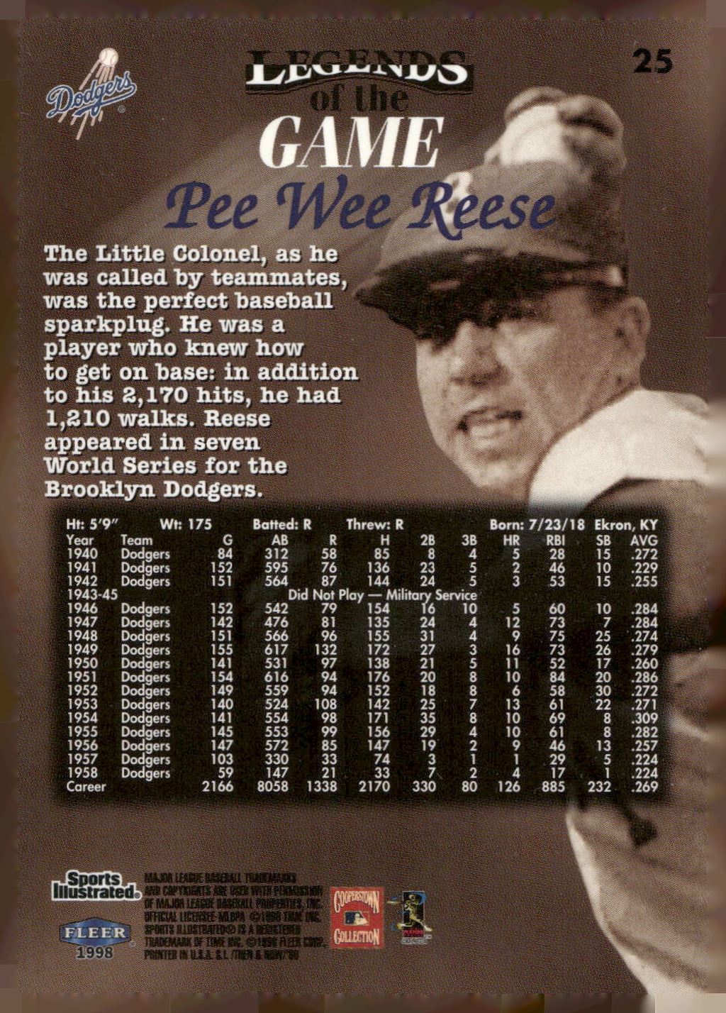 2009 Topps #LG15 Pee Wee Reese Legends of the Game Platinum #/25