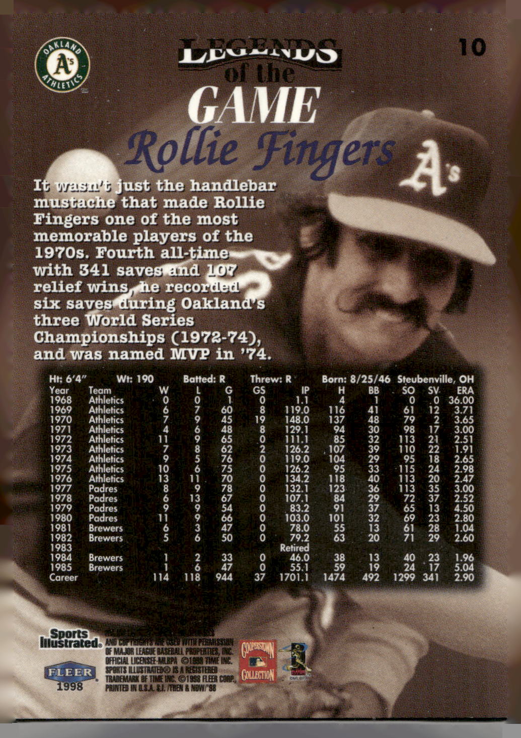 1998 Sports Illustrated Then and Now #10 Rollie Fingers