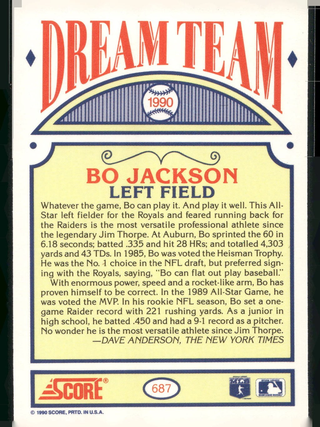 1990 Score #687 Bo Jackson