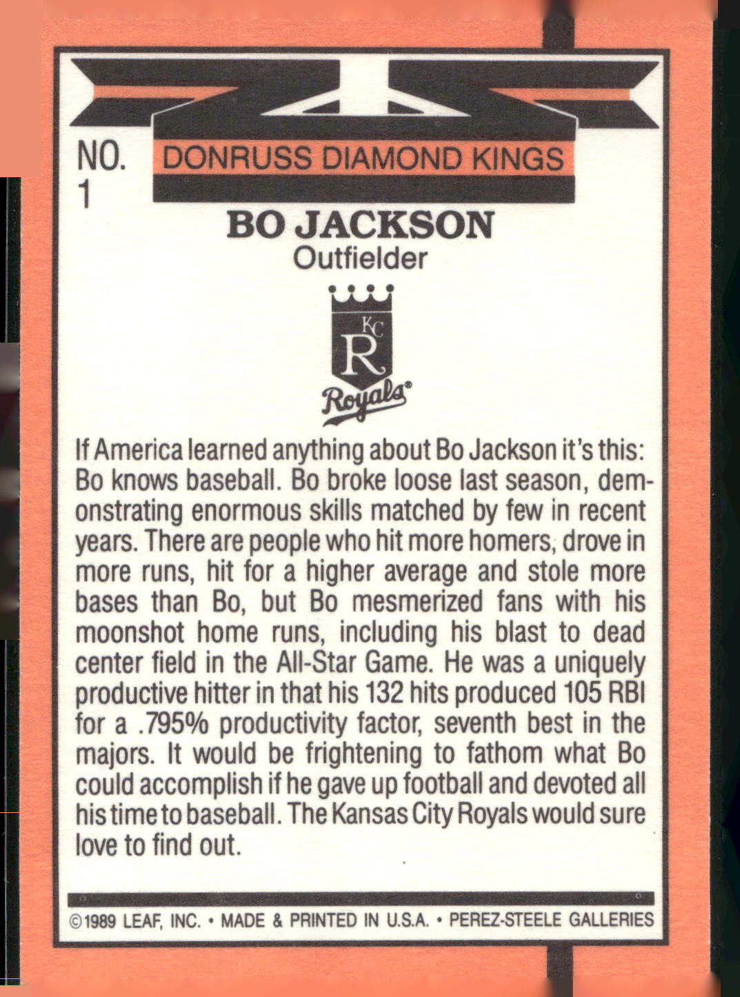 1990 Donruss #1 Bo Jackson