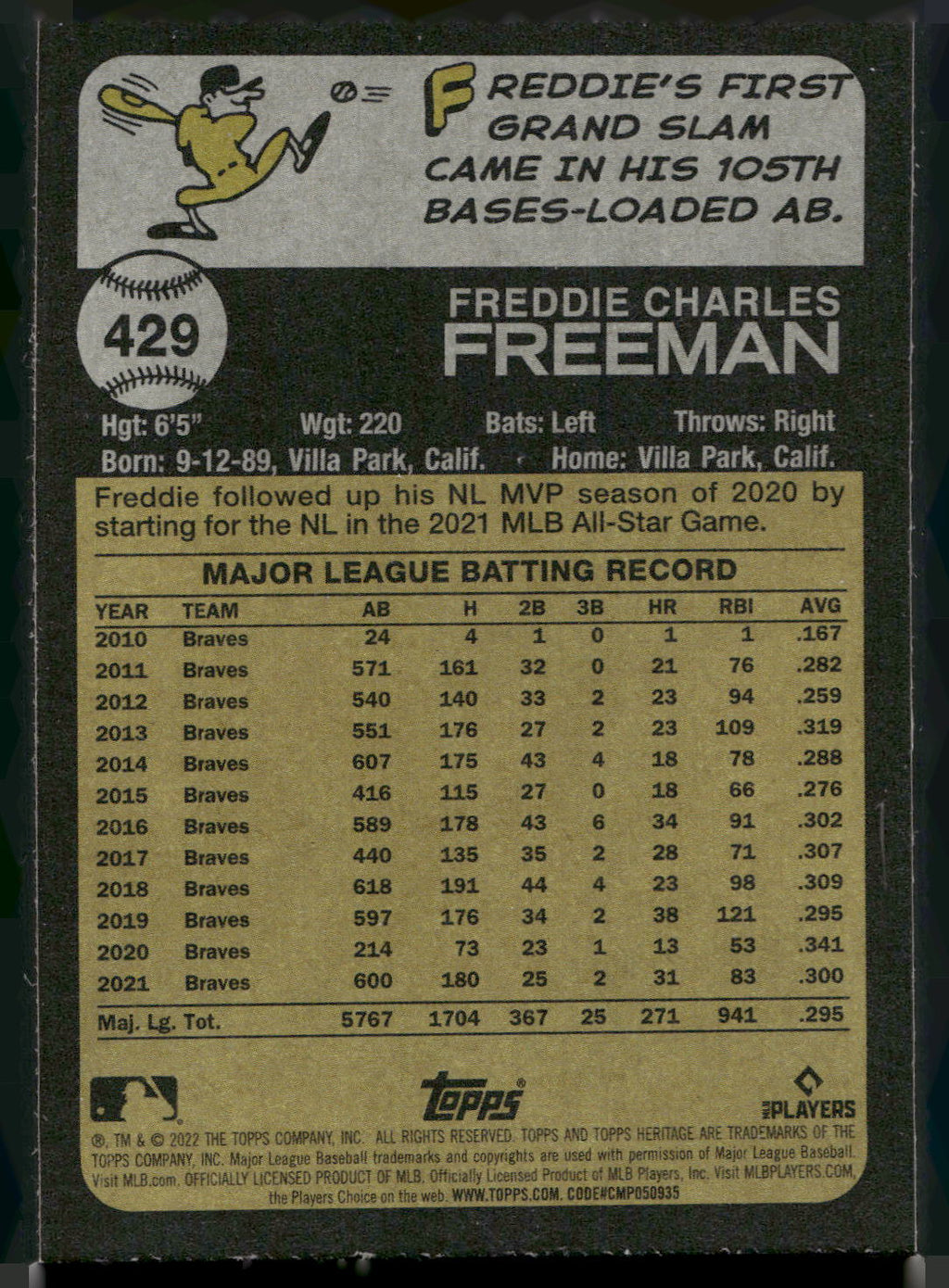 2022 Topps Heritage #429 Freddie Freeman Chrome Purple Refractor