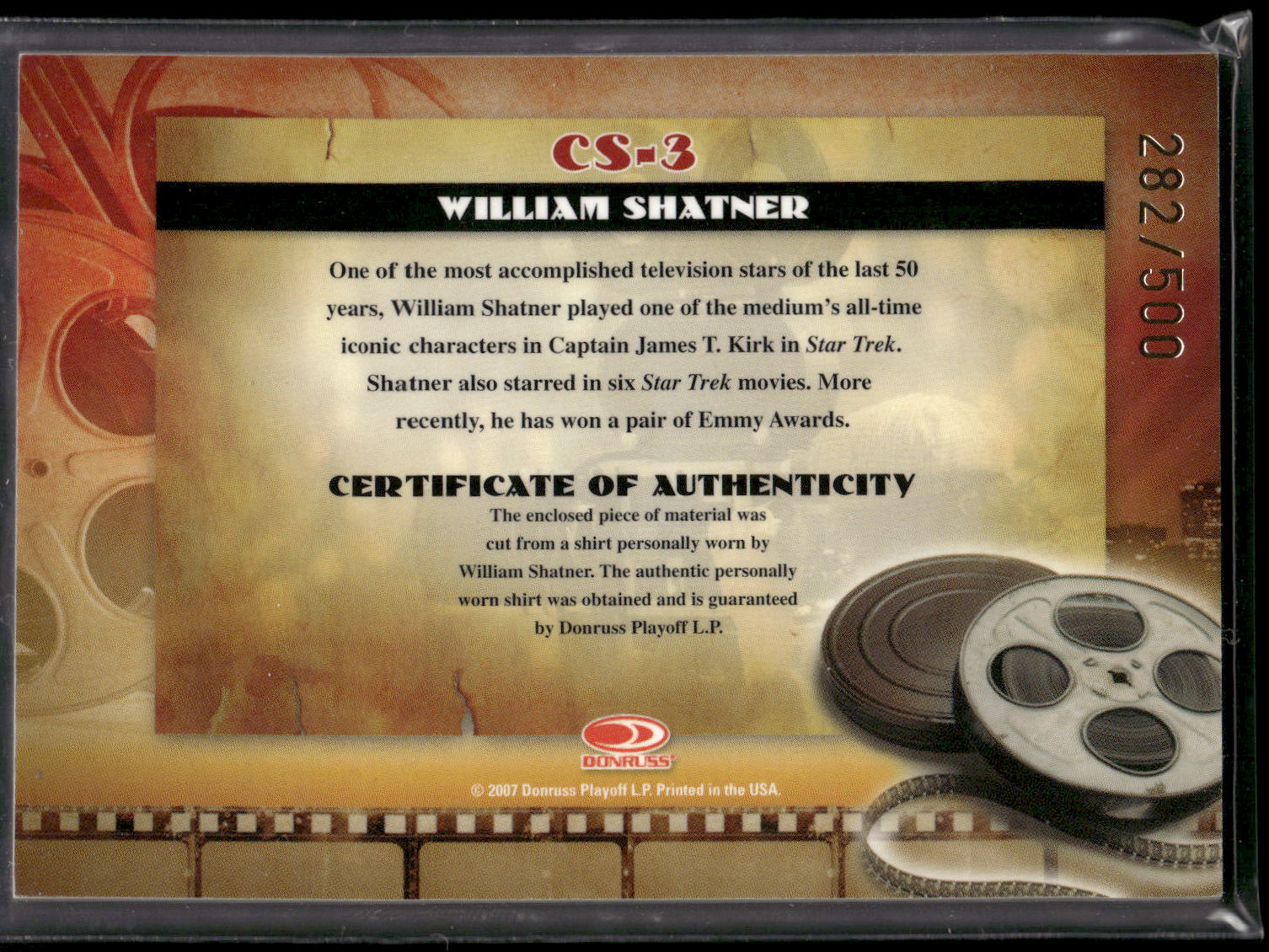 2007 Donruss Americana #CS-3 William Shatner Cinema Stars Material