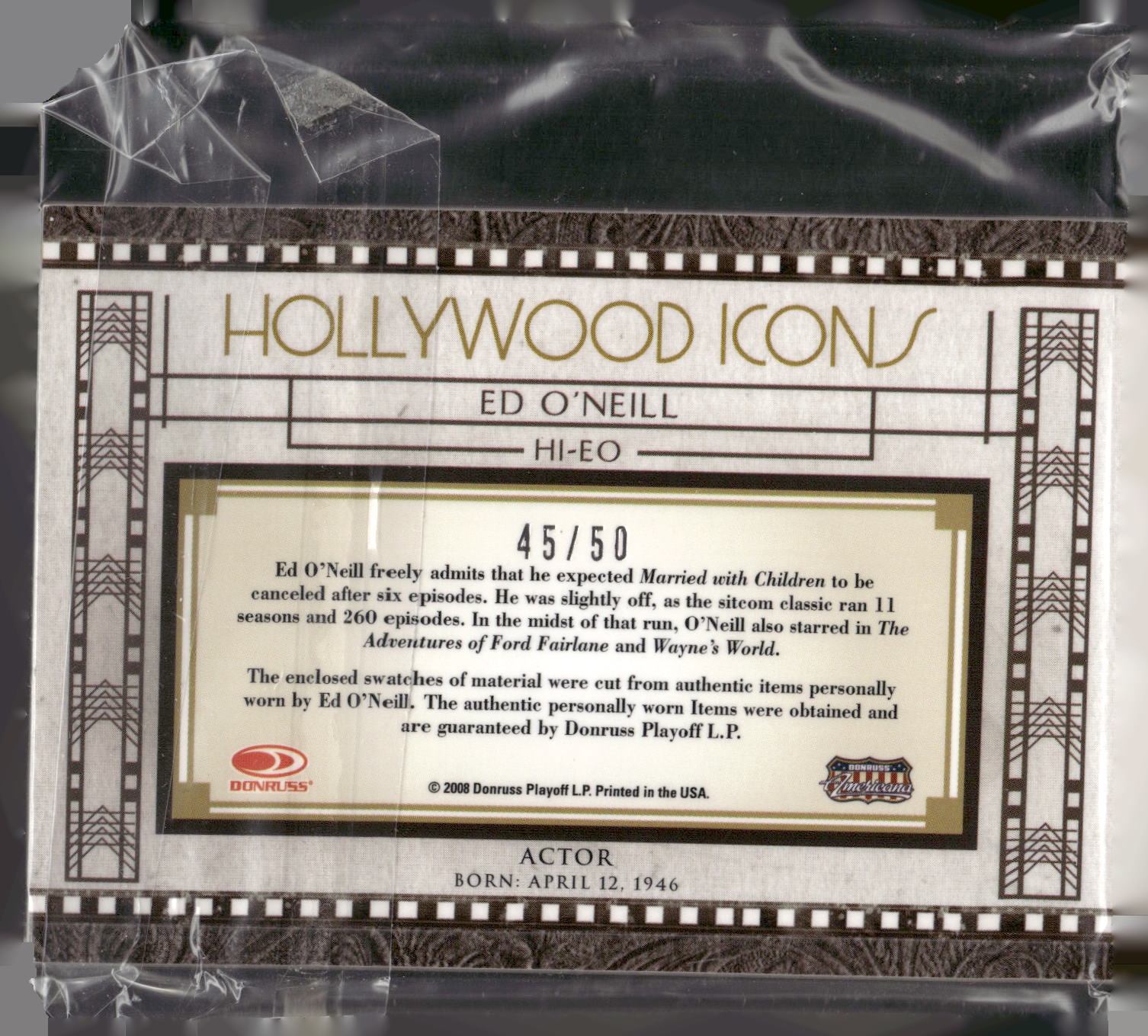 2008 Donruss Americana Celebrity Cuts #HI-EO Ed O'Neill Hollywood Icons Material
