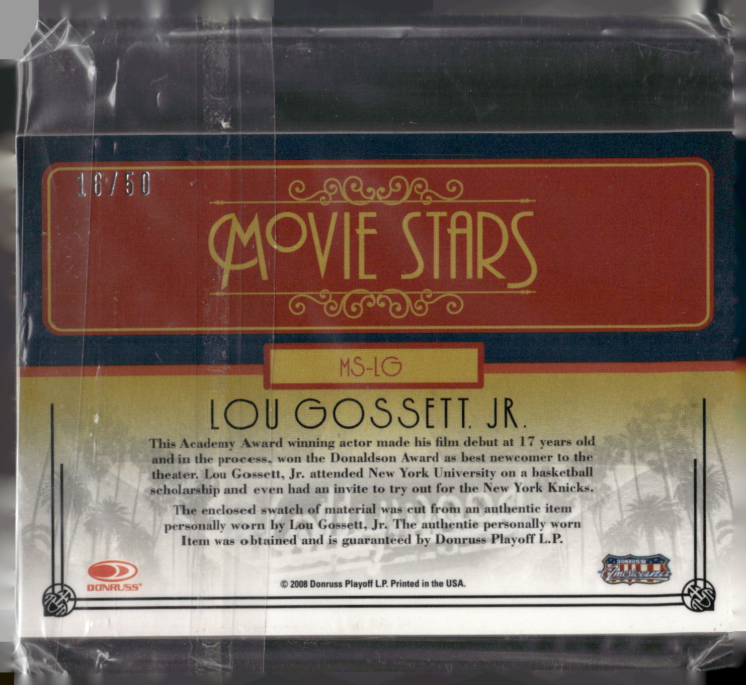 2008 Donruss Americana Celebrity Cuts #MS-LJ Lou Gossett, Jr. Material