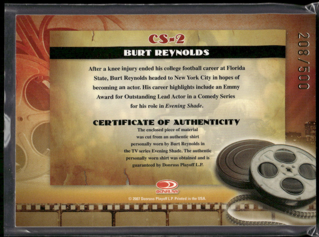2007 Donruss Americana #CS-2 Burt Reynolds Cinema Stars Material