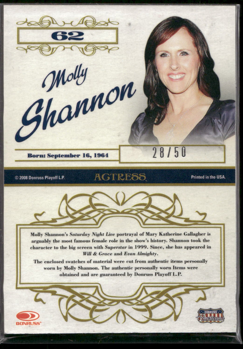 2008 Donruss Americana Celebrity Cuts #62 Molly Shannon Century Combo Materials