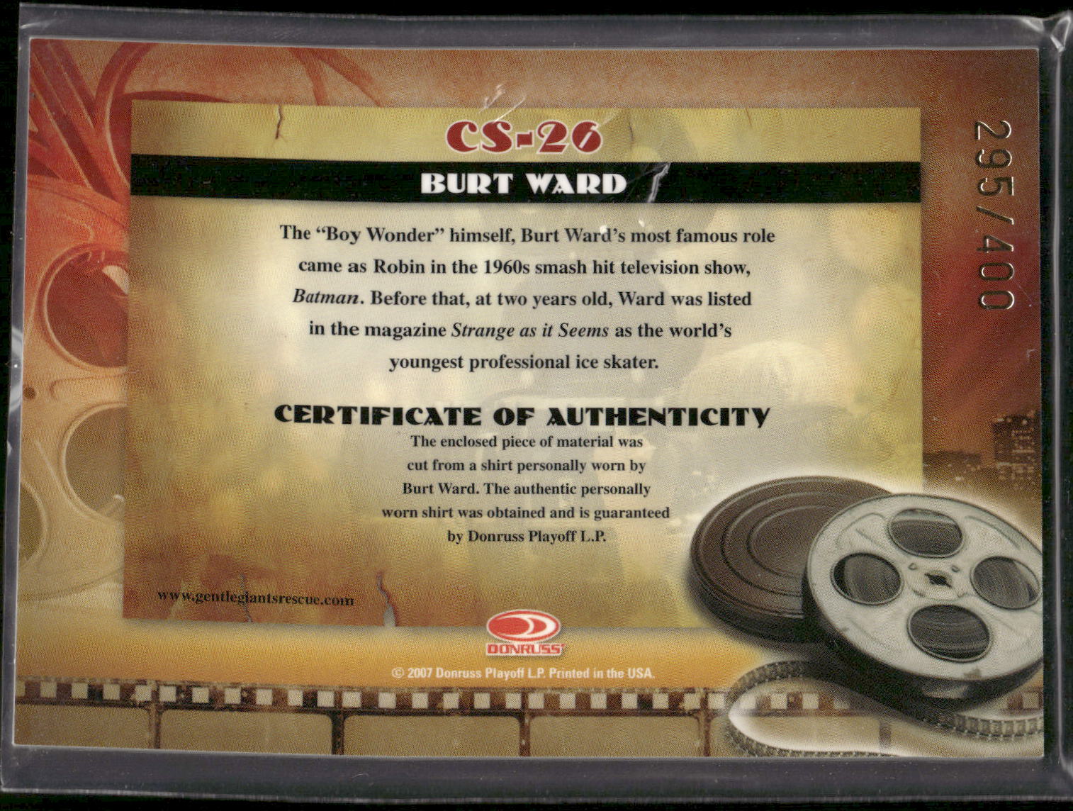 2007 Donruss Americana #CS-26 Burt Ward Cinema Stars Material
