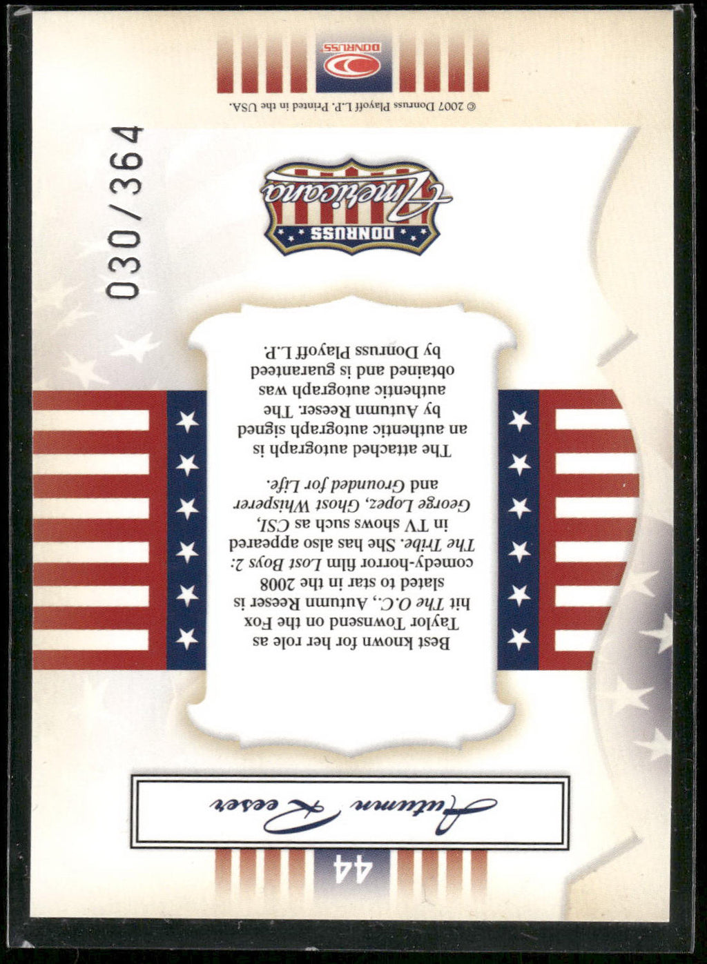 2007 Donruss Americana #44 Autumn Reeser Private Signings
