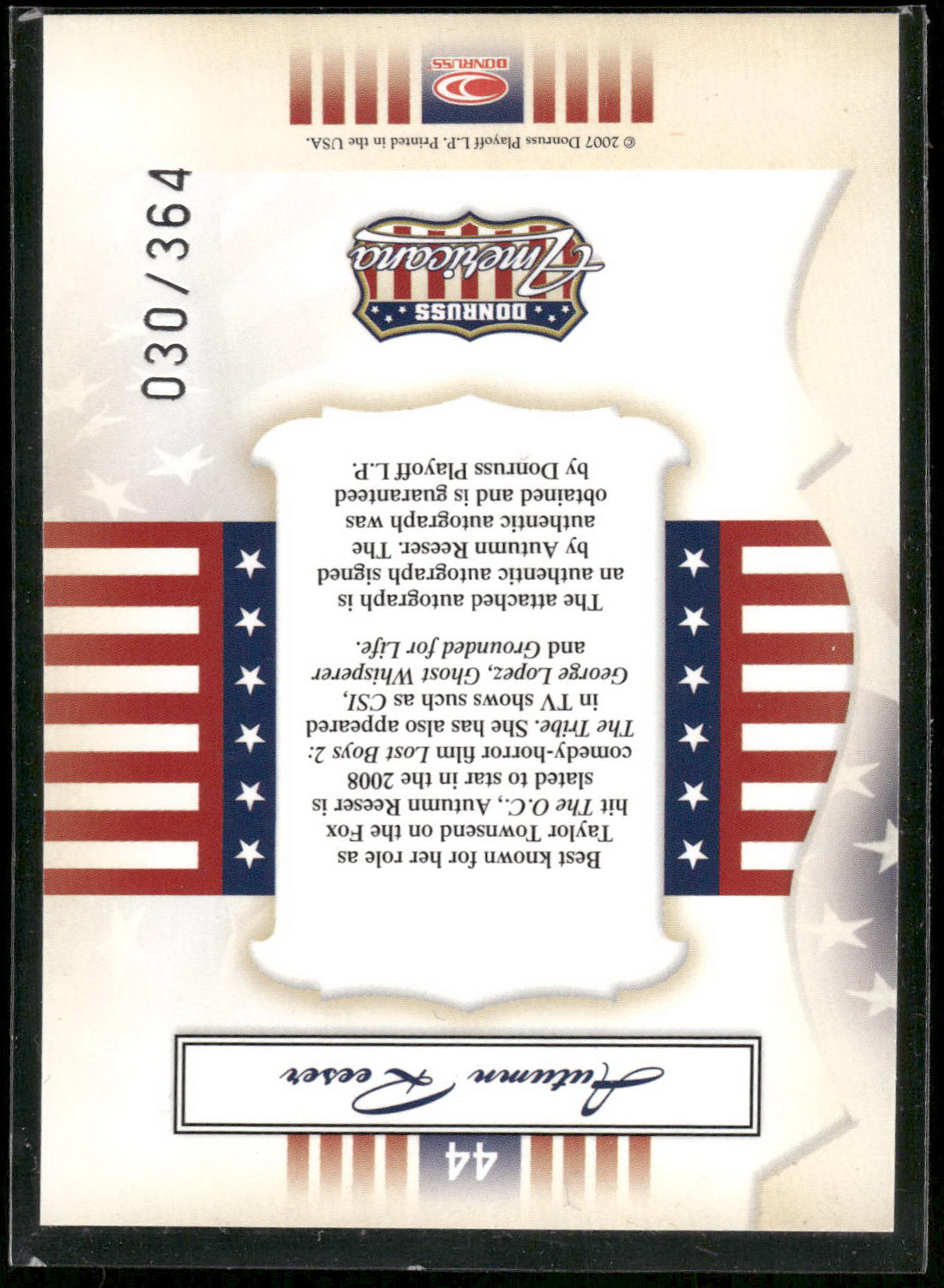2007 Donruss Americana #44 Autumn Reeser Private Signings