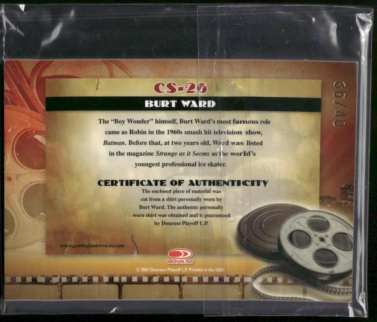 2007 Donruss Americana #CS-26 Burt Ward Cinema Stars Material Golden Era
