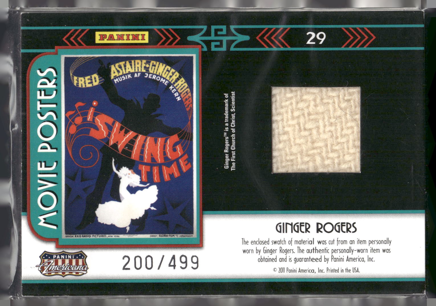 2011 Panini Americana #29 Ginger Rogers Movie Posters Material