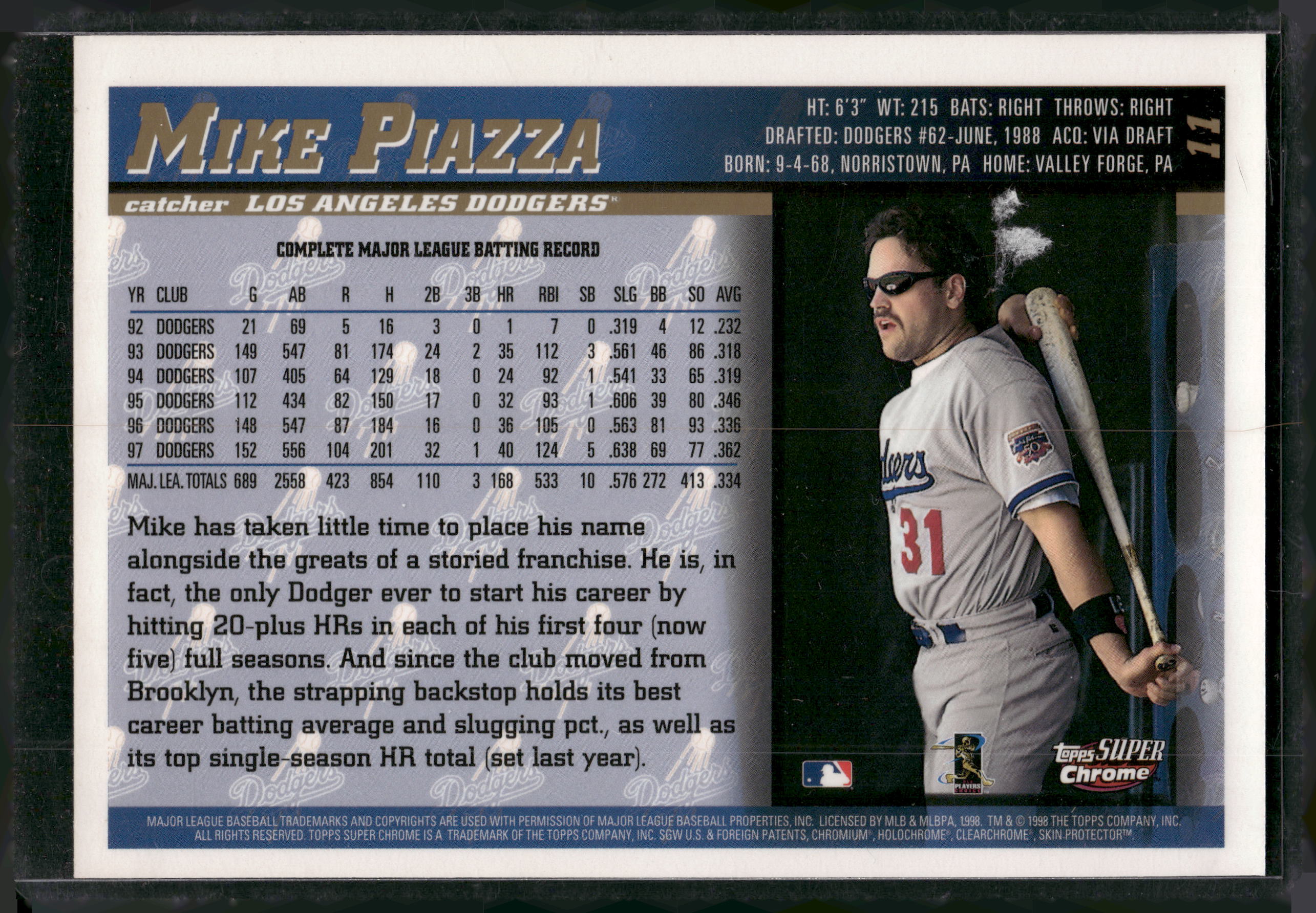 1998 Topps SuperChrome #11 Mike Piazza