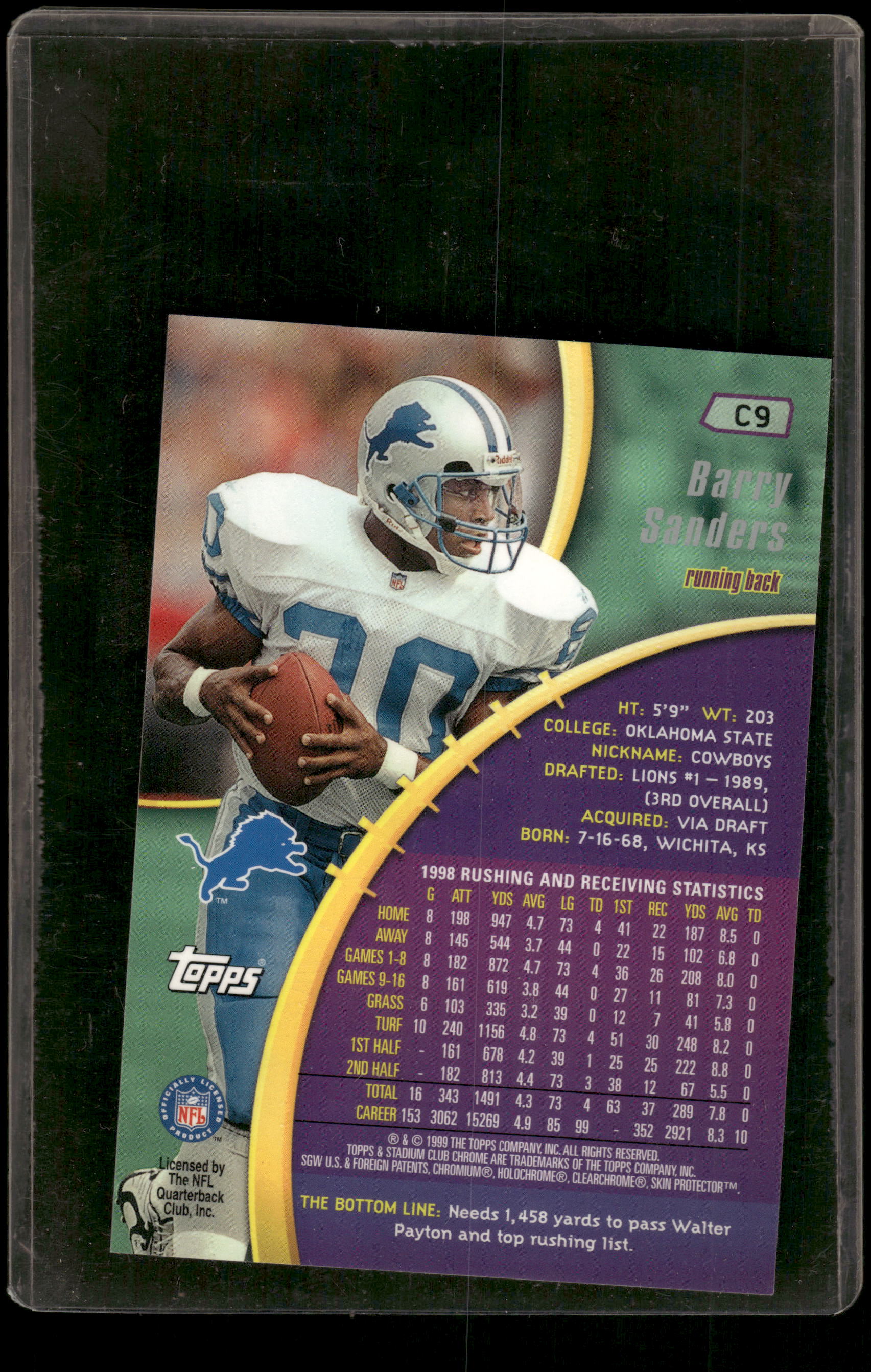 1999 Stadium Club #C9 Barry Sanders Chrome Previews Jumbos