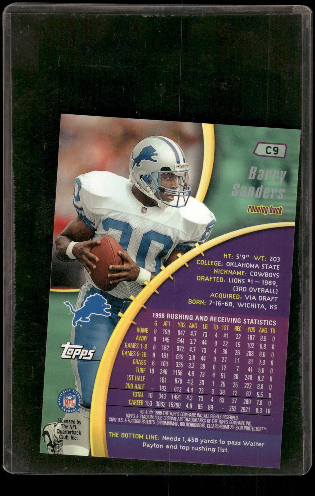 1999 Stadium Club #C9 Barry Sanders Chrome Previews Jumbos