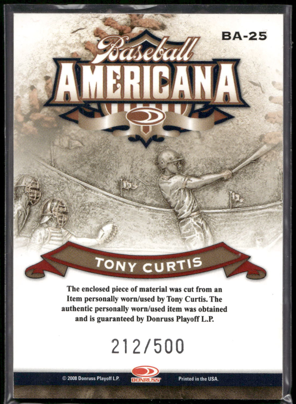2008 Donruss Threads #BA-25 Tony Curtis Baseball Americana Materials #/500