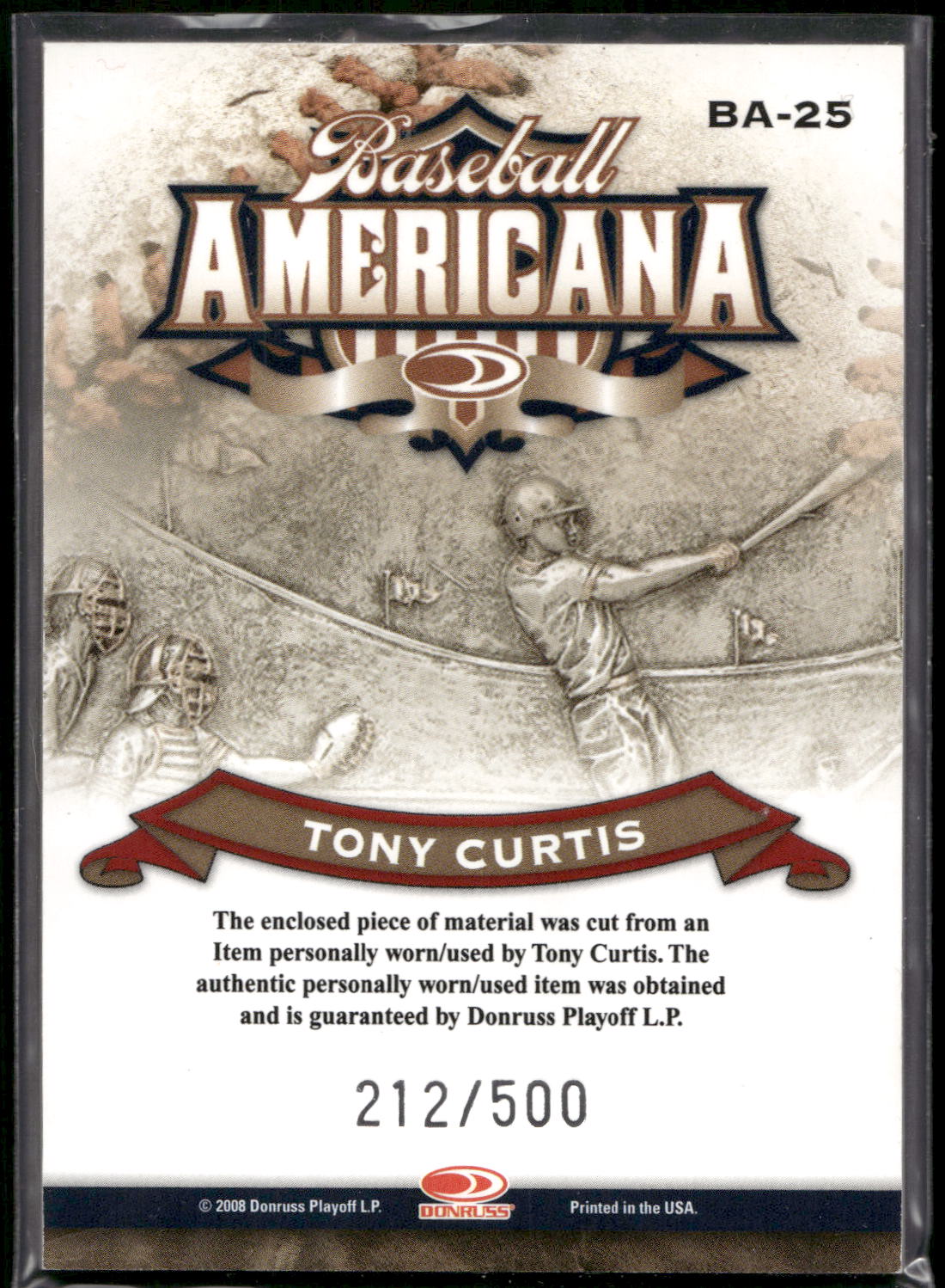 2008 Donruss Threads #BA-25 Tony Curtis Baseball Americana Materials #/500
